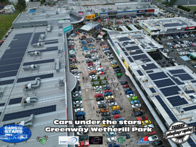 An overhead view of a Cars By The Stars event